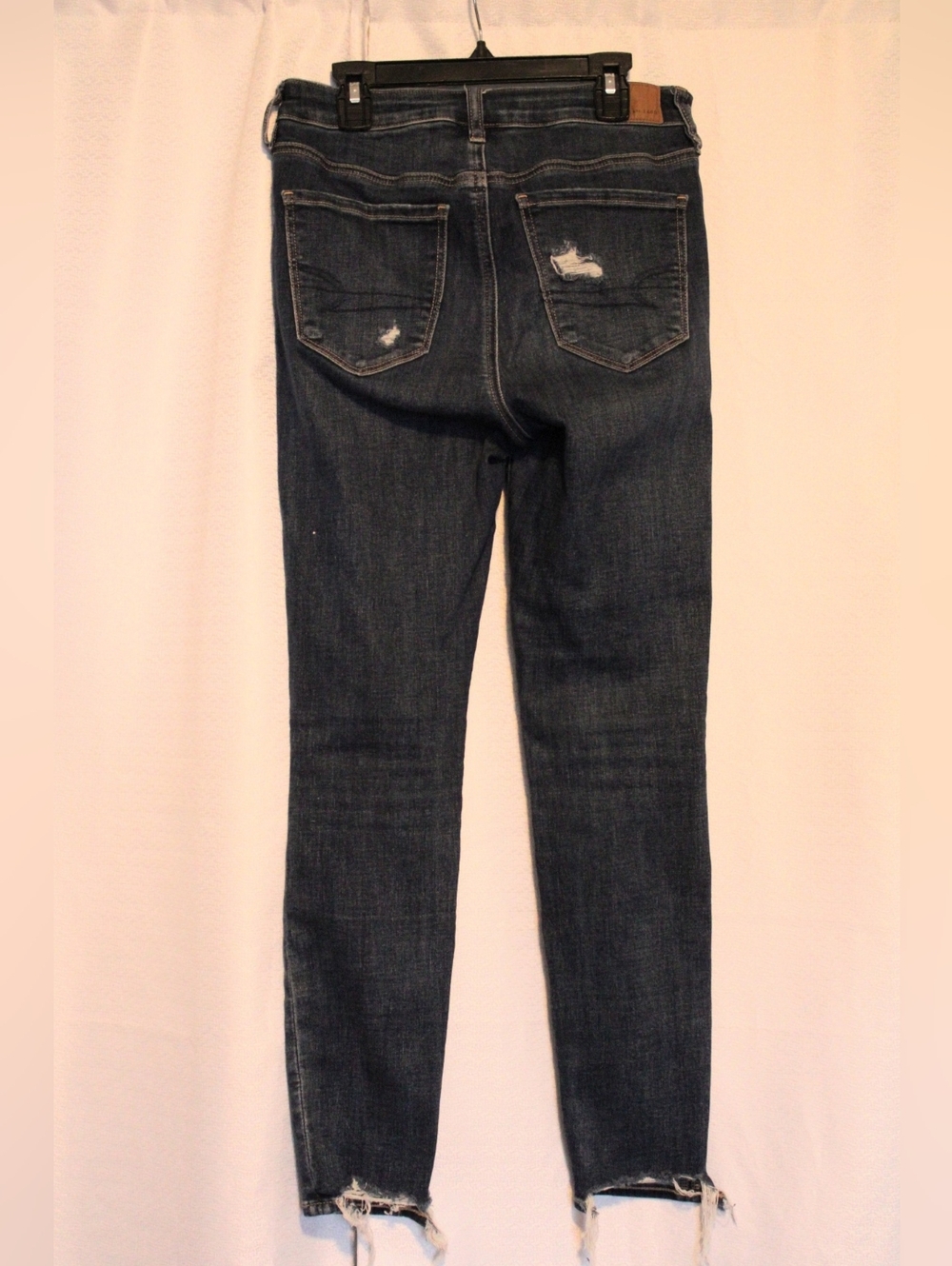 American Eagle Dark Wash Distressed Skinny Jeans Criss Cross Waist Size 6 - Picture 7 of 7